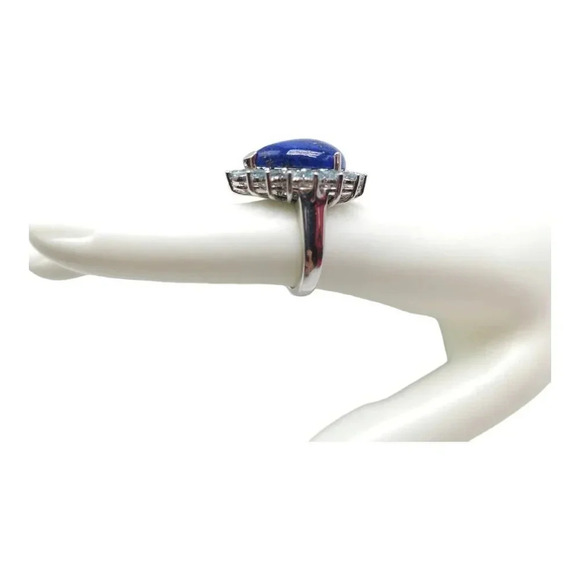 EA .925 Sterling Silver Blue Lapis Lazuli Topaz Stone Teardrop Statement Ring 6 - Picture 3 of 5